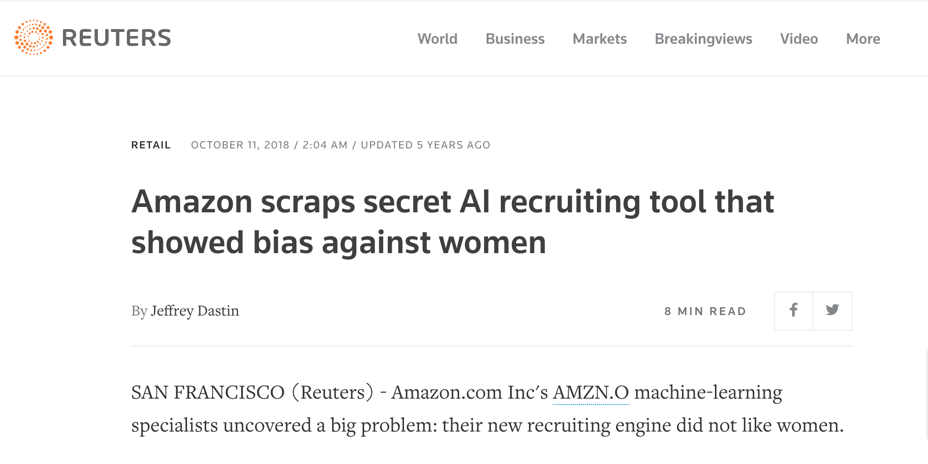 Amazon scraps secret AI recruiting tool that showed bias against women